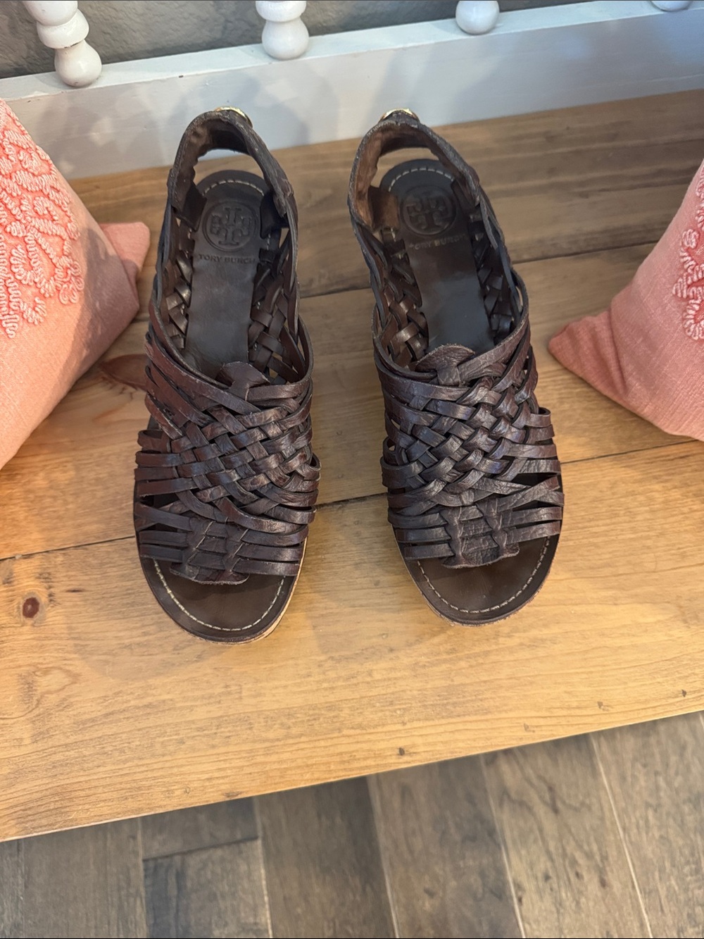Tory Burch Dark Brown Woven Leather Slingback Sandals EXCELLENT CONDITION